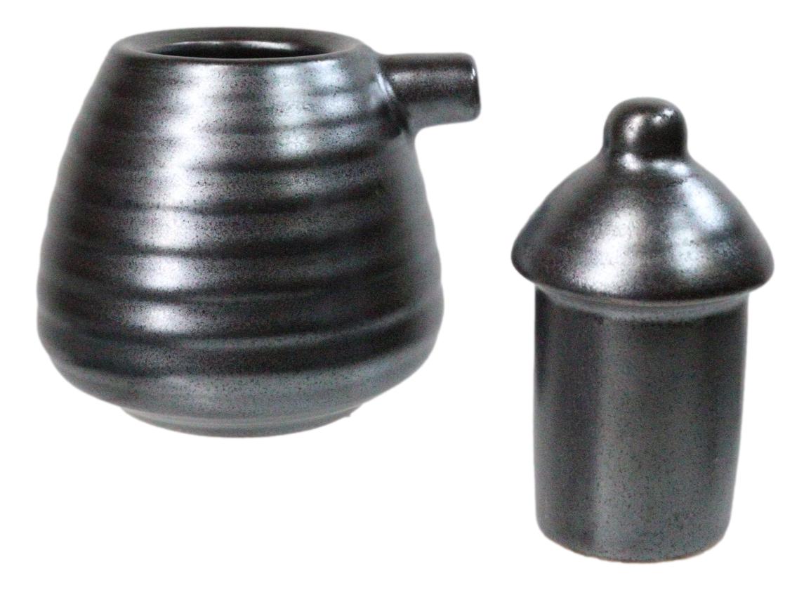 Set Of 6 Tetsu Kesho Black Tenmoku Porcelain Soy Sauce Shoyu Flask Dispensers