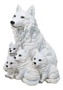 Winter Snow White Alpha Wolf Father With 4 Adorable Pup Cubs Figurine