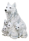 Winter Snow White Alpha Wolf Father With 4 Adorable Pup Cubs Figurine