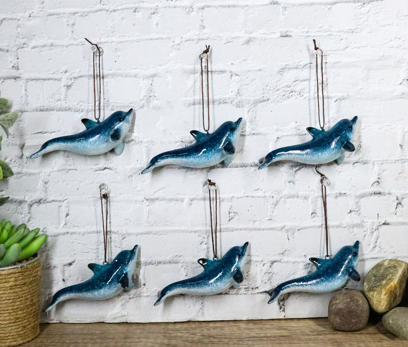 Set Of 6 Nautical Blue Dolphins Ocean Marine Wall Hanging Decor Tree Ornaments