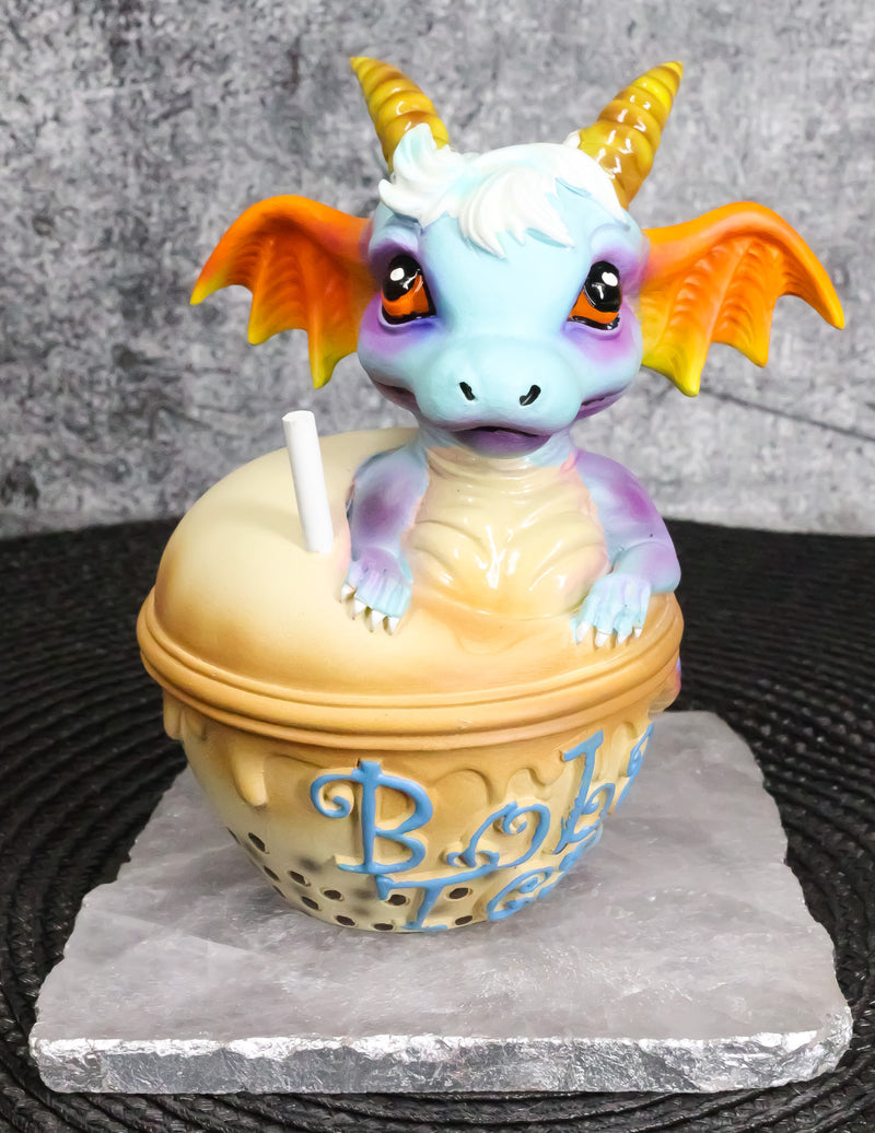 Whimsical Boba Tea With George Baby Dragon In Faux Brown Sugar Cup Figurine