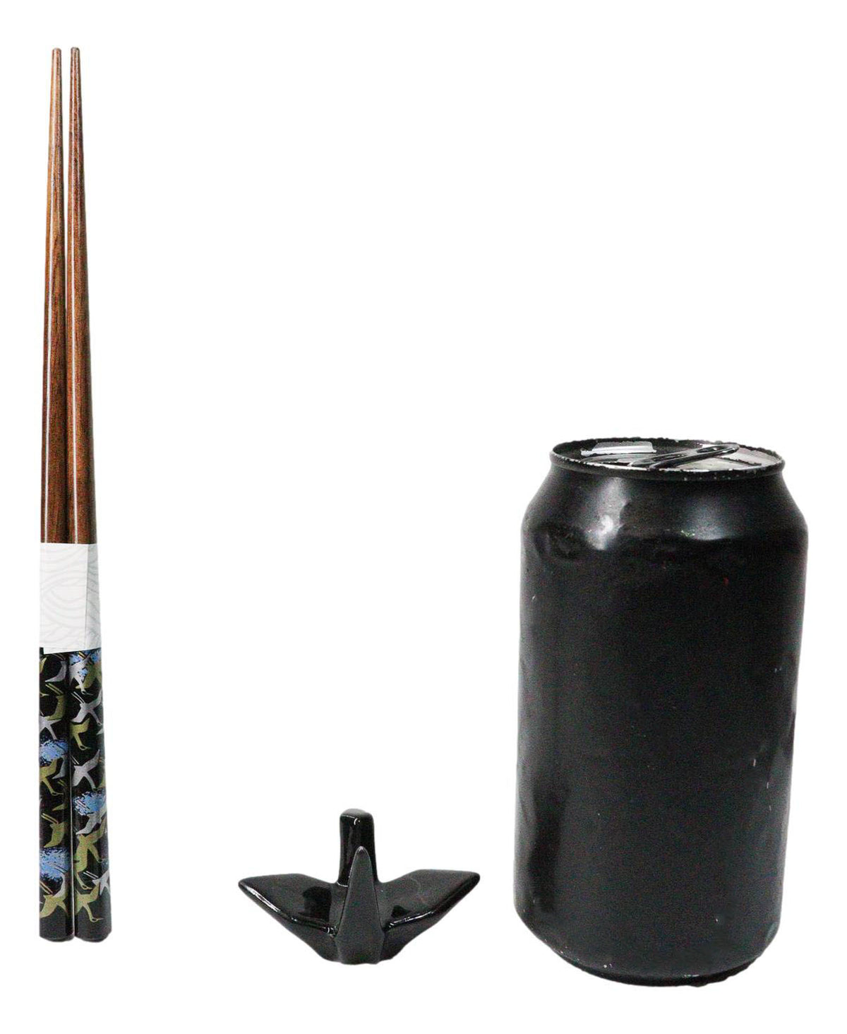 5 Pairs Of Red Black Japanese Cranes Ceramic Rests With Wooden Chopsticks Set