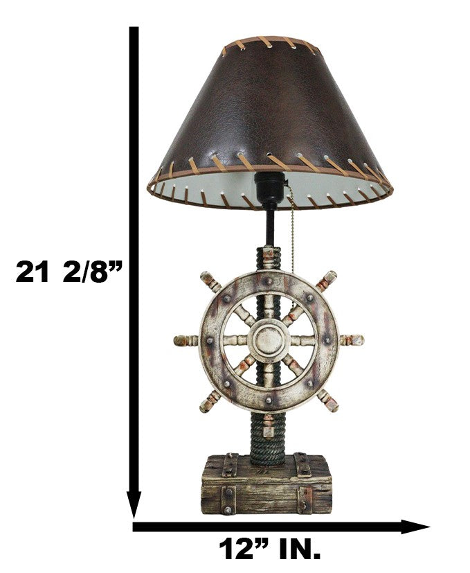 Rustic Sea Nautical Pirate Captain Ship Helm Steering Wheel Table Lamp W/ Shade