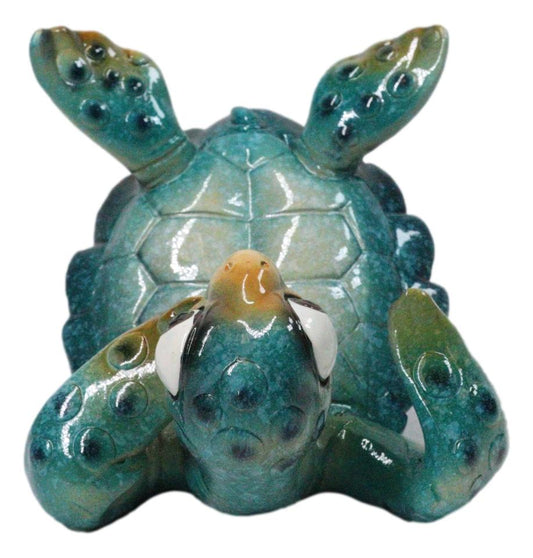 Comical Blue Shelled Sea Turtle On Back Flip Cell Phone Holder Stand Figurine