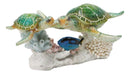 Green Sea Turtles Family Swimming By Coral Reef Sea Anemone Blue Fish Figurine