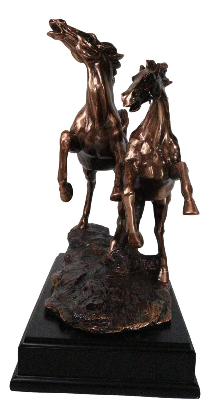 Two Galloping Horses On Grasslands Bronze Electroplated Figurine With Base 15"L
