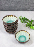 Pack Of 6 Crackle Green Midori Kannyu Small Round Appetizer Sauce Kozara Dishes