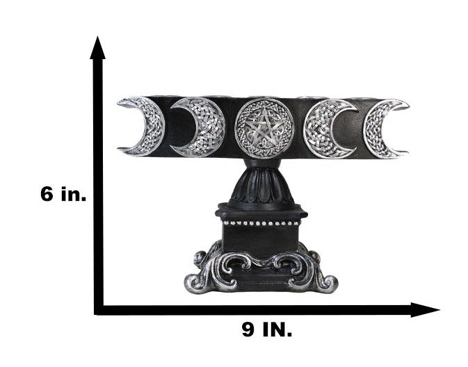 Wicca Triple Moon Pentagram On Scroll Pedestal Base Penta Taper Candles Holder