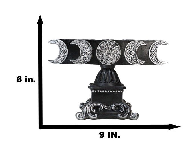 Wicca Triple Moon Pentagram On Scroll Pedestal Base Penta Taper Candles Holder