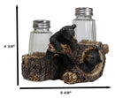 Rustic Forest 2 Black Bear Cubs Playing By Tree Logs Salt Pepper Shakers Holder