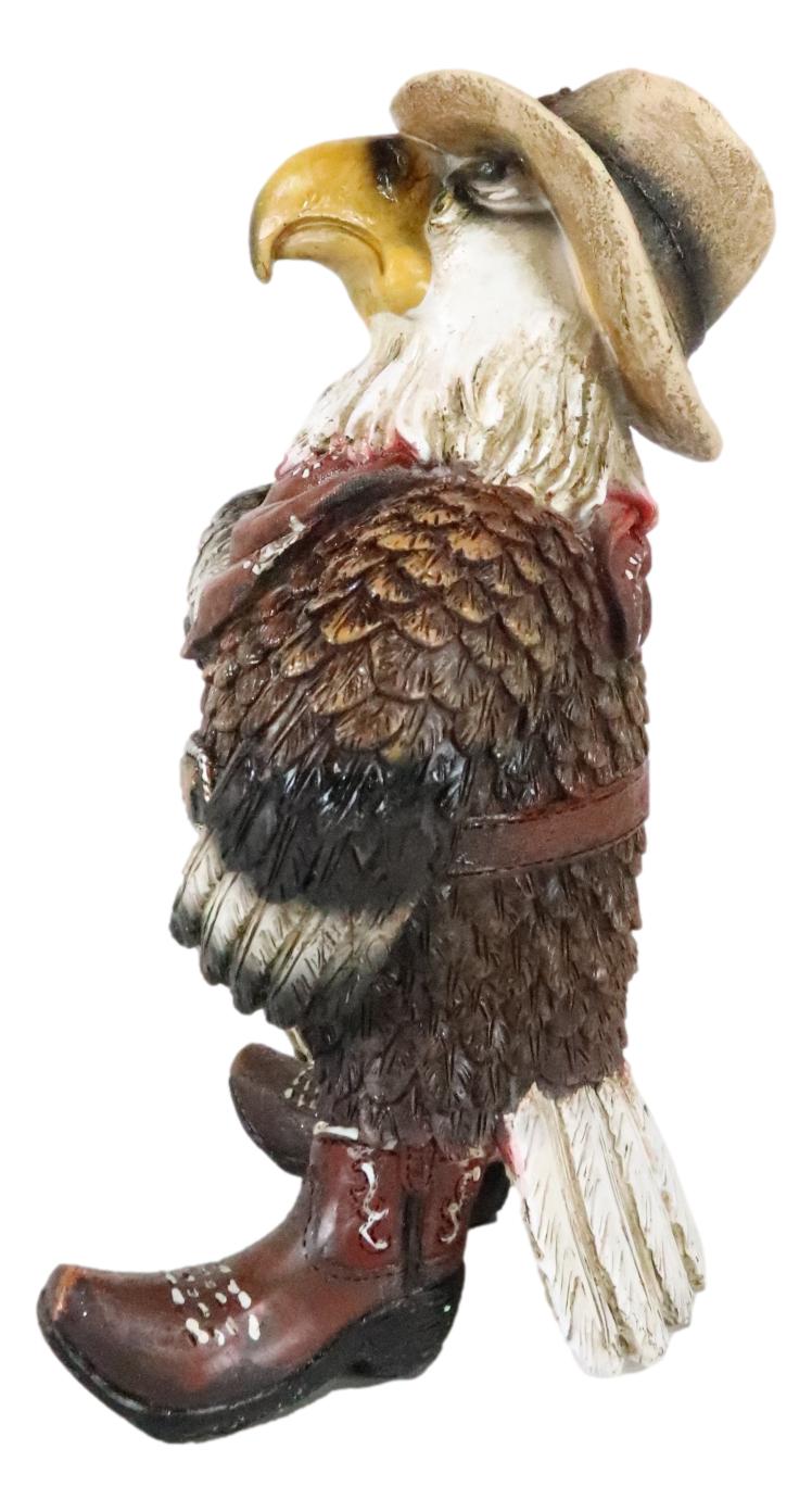 Rustic Western Country Comical Cowboy Bald Eagle Sheriff In Boots Figurine