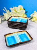 Pack Of 6 Blue Sky Aozora Kannyu Ceramic Two Compartment Rectangle Sauce Dishes