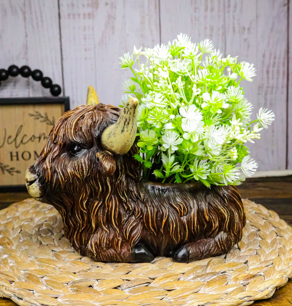 Rustic Western Scottish Highlands Cattle Cow Wine Holder Container Pot Holder 9"