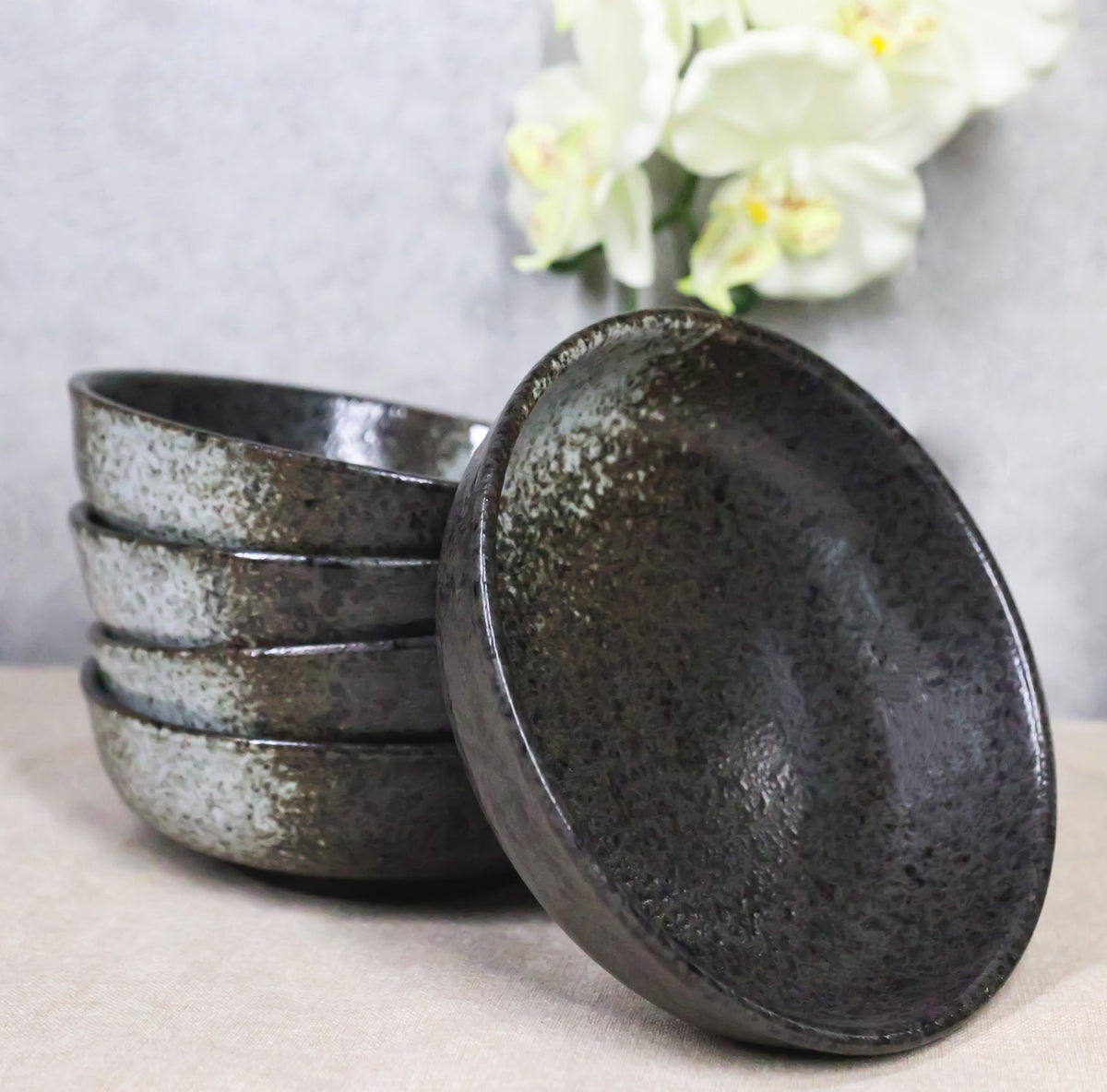Pack Of 5 Charcoal Grey Tone Hakumu Collection Shallow Bowl Or Deep Plates 10oz