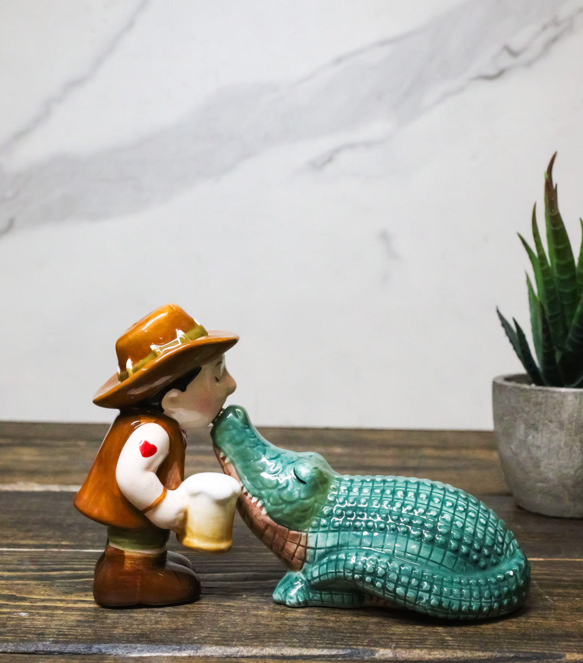 Ebros Gift Crocodile and Hunter Dundy Ceramic Salt and Pepper Shakers Set