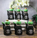 Set Of 6 Green Black Calligraphy Shoyu Tenmoku Porcelain Soy Sauce Flask 7oz
