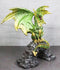Green And Gold Scales Behemoth Dragon Perching On Ancient Rock Arch Figurine