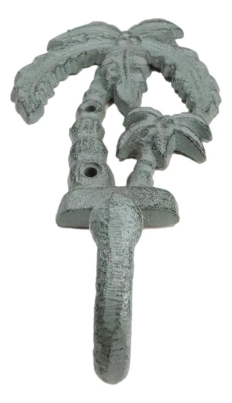 Pack Of 2 Cast Iron Verdigris Tropical Beach Coconut Palm Trees Coat Wall Hooks