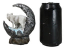 Winter Snow White Wolf With Pup Cub By Snowy Crater Crescent Moon Figurine