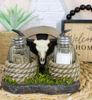 Rustic Western Wagon Wheel Ropes Longhorn Cow Skull Salt Pepper Shakers Holder