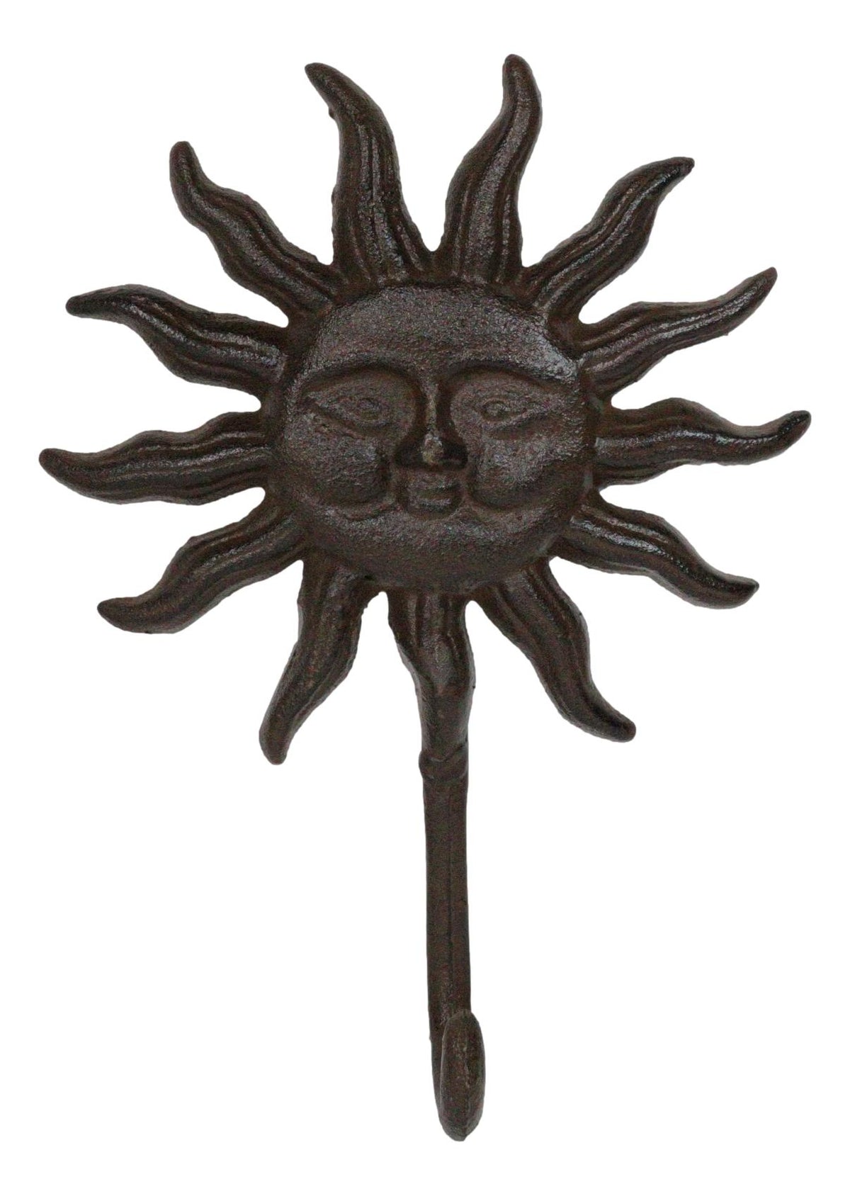 Pack Of 2 Rustic Cast Iron Belenos Helios Radiant Sun God Wall Hook Sculptures
