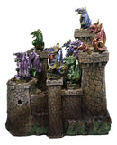 Medieval Grand Stonewall Castle Gatehouse With 12 Miniature Dragons Figurine Set