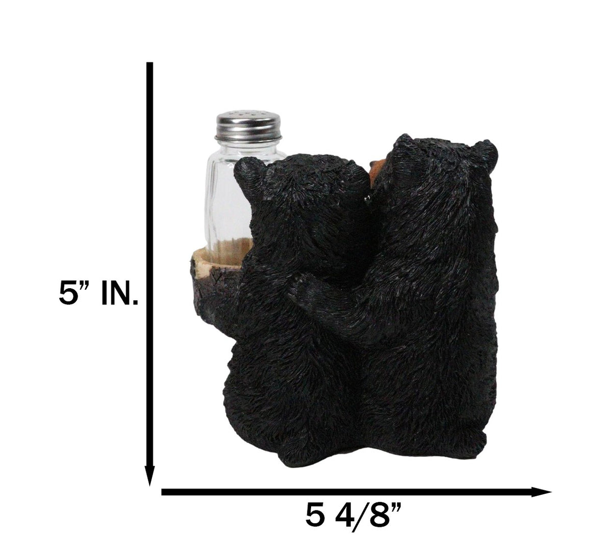 Rustic Forest Black Bear Couple Glass Salt and Pepper Shakers Holder Figurine