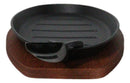 Personal Size Cast Iron Oval Fajita Steak Pan Skillet With Wood Trivet Base