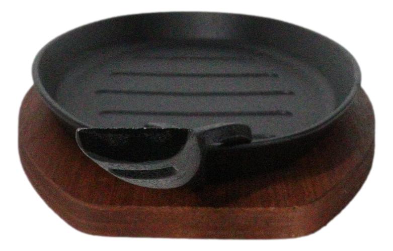 Personal Size Cast Iron Oval Fajita Steak Pan Skillet With Wood Trivet Base