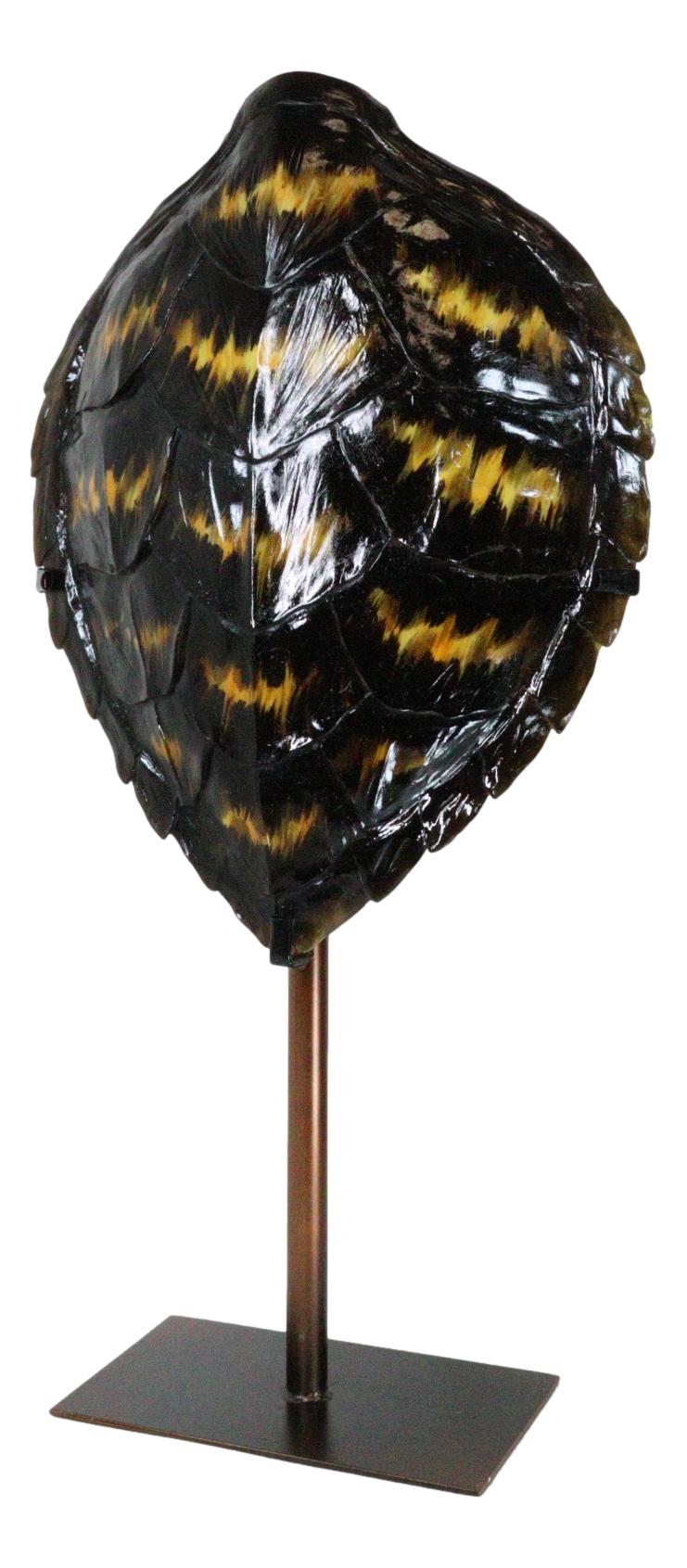 Nautical Marine Black Tone Faux Hawksbill Turtle Shell Sculpture With Pole Stand