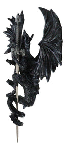Gothic Black Winged Dragon Wall Plaque with Removable Medieval Sword – 12-Inch