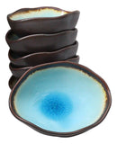 Pack Of 6 Blue Aozora Kannyu Porcelain Irregular Shaped Small Rice Bowls 10oz