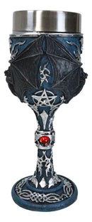 Vampire Flying Bat Blue With Silver Knotwork Scroll Patterns Wine Goblet Chalice