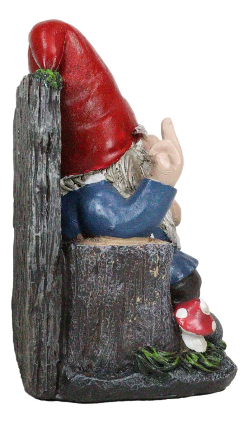 Get Out! Rude Mean Gnome Dwarf And Squirrel On Chair Flipping The Bird Figurine