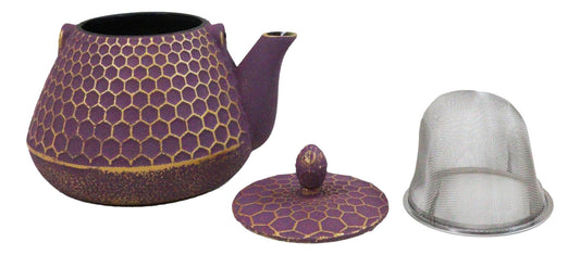Traditional Oriental Tetsubin Purple Honeycomb Design Cast Iron Teapot 32oz