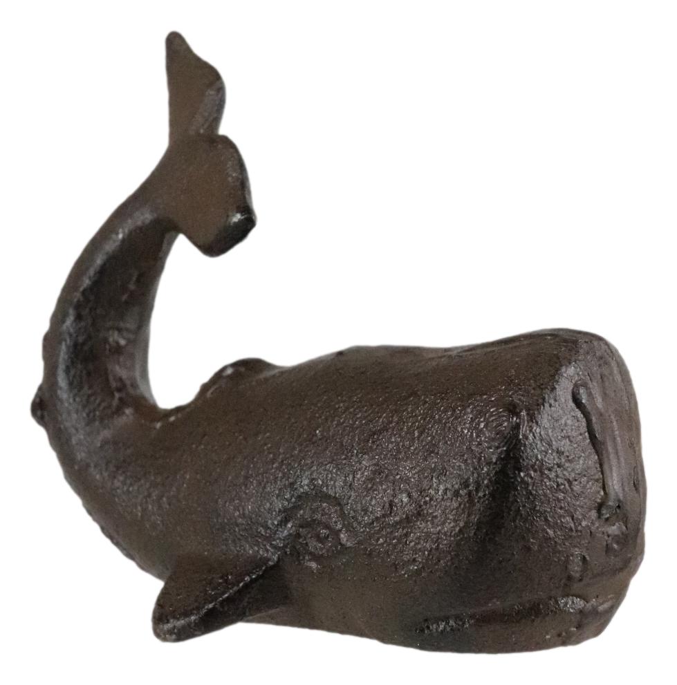 Set Of 2 Rustic Cast Iron Sperm Whale Cachalot Decorative Paperweight Figurines
