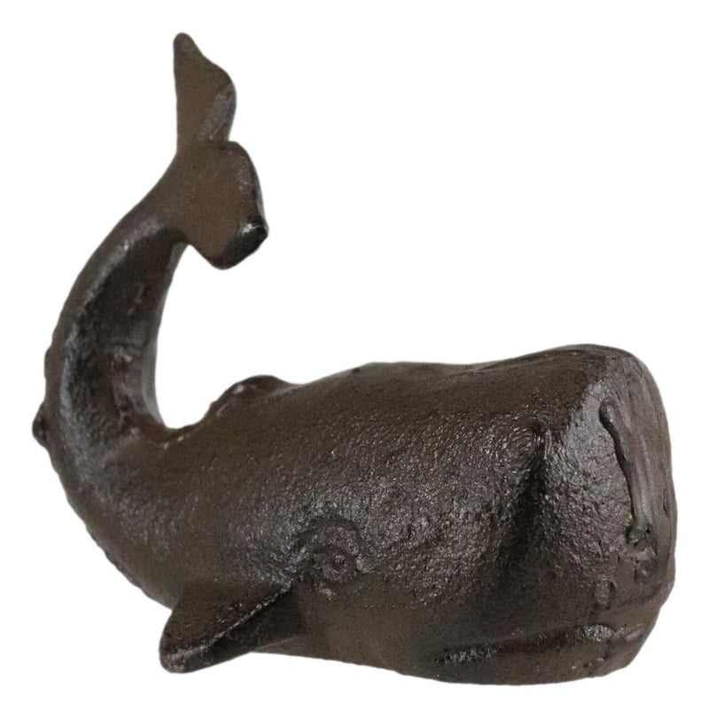 Set Of 2 Rustic Cast Iron Sperm Whale Cachalot Decorative Paperweight Figurines