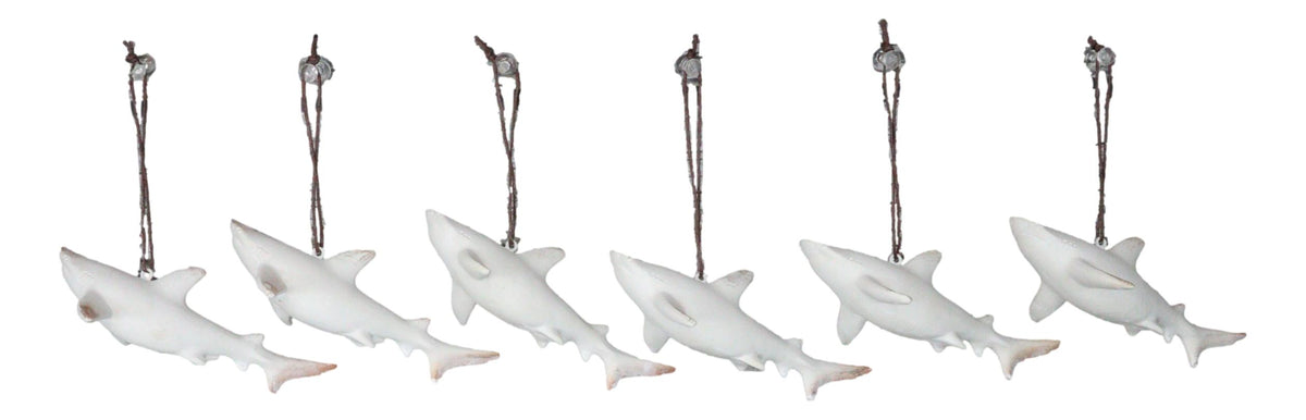 Set Of 6 Antique White Sharks Ocean Marine Wall Hanging Decor Tree Ornaments