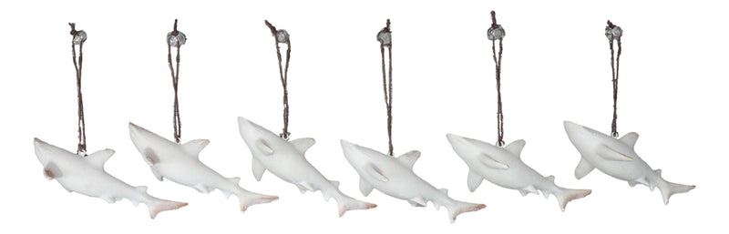 Set Of 6 Antique White Sharks Ocean Marine Wall Hanging Decor Tree Ornaments