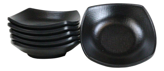 Pack Of 6 Black Silk Melamine Curved Square Appetizer Sides Banchan Plates 4.5"D
