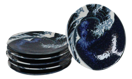 The Great Wave Of Kanagawa Mount Fuji Round Appetizer Or Dessert Plates 5" D