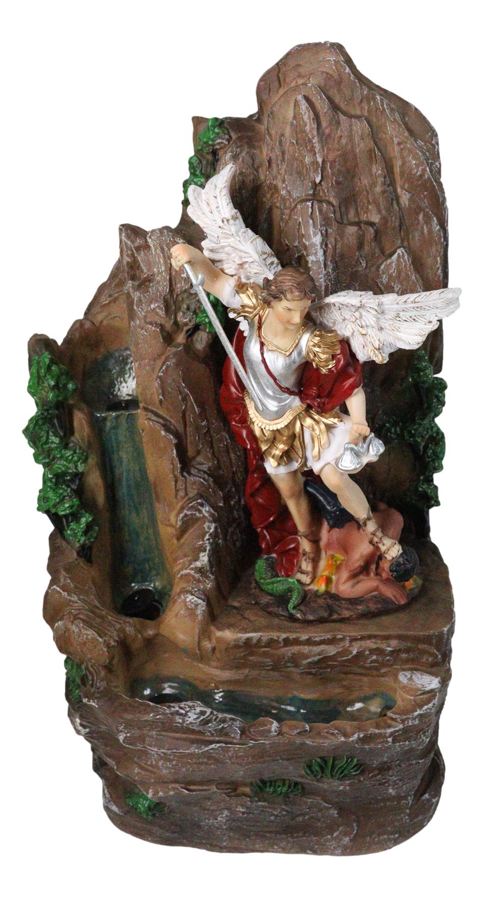 Catholic Archangel Saint Michael Our Protector Water Fall Fountain Statue 16"H