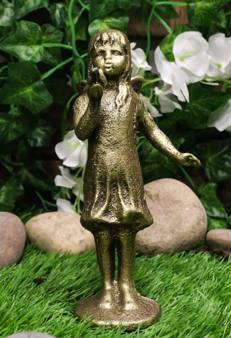Cast Iron Rustic Enchanted Fantasy Girl Fairy Pixie Faerie With Bird Figurine
