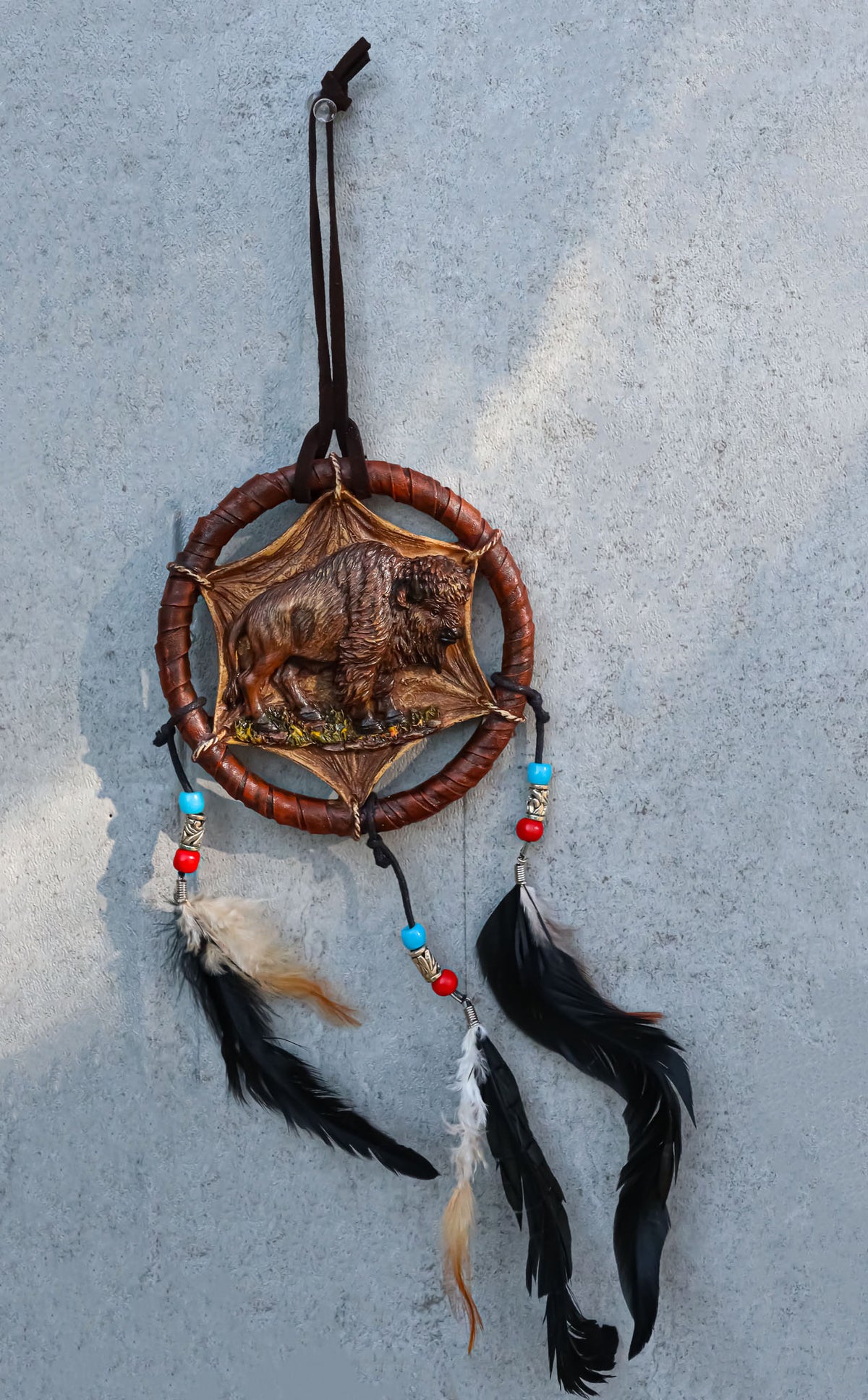 Ebros Native American Sacred Buffalo Bison Cattle Dreamcatcher With 3 Beaded Feathers