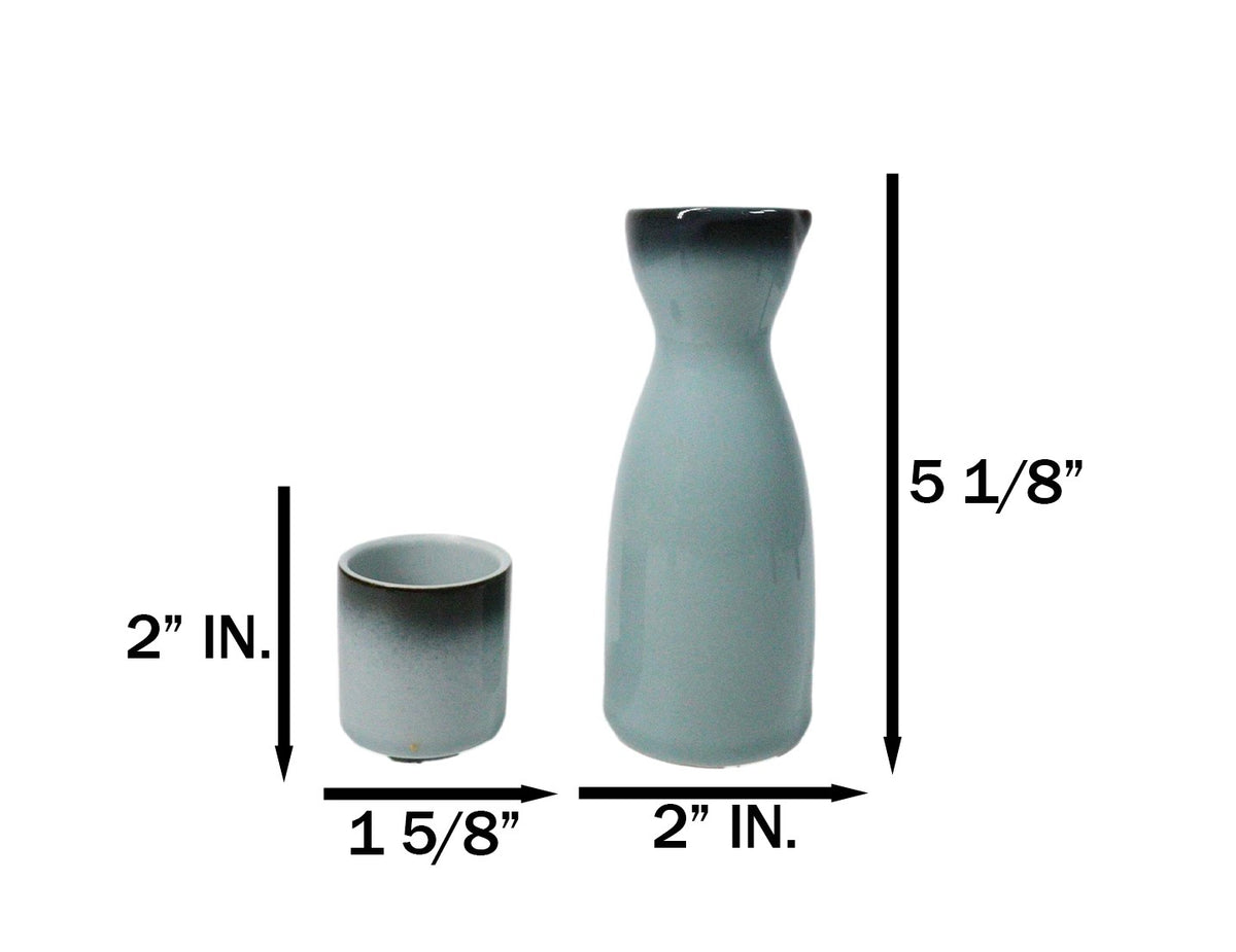 Blue Sky And Stars Seikai Porcelain Japanese Wine Sake Flask With 2 Cups Set