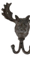 Cast Iron Western Rustic Bull Moose Antlers Head Wall Double Hooks Plaque