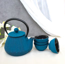 Royal Blue Tokusa Geometry Petite Cast Iron Teapot 10oz With 4 Mini Tea Cups Set