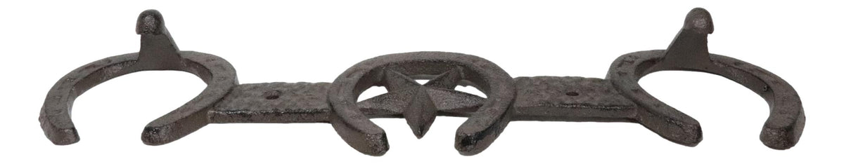 Rustic Western Lone Star With 3 Horseshoes Lucky Charm Double Wall Coat Hook