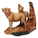 Three Howling Wolves Family Faux Wood Sculpture, Rustic Woodland Wolf Pack Decor