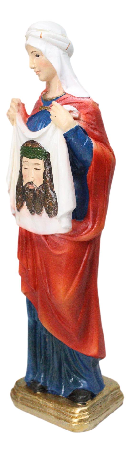 Patron Saint Veronica Holding Sudarium Veil with Jesus Face Figurine 8.25"H